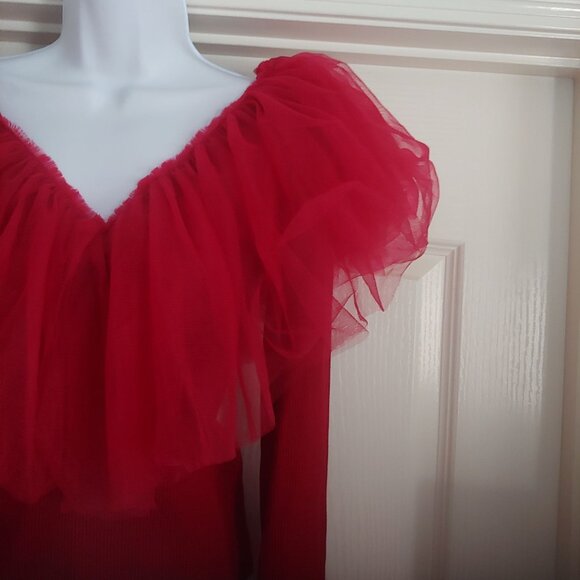 Endless Love Deep Red Ribbed L-Sleeve Fluffy Sweetheart Romantic Sweater M - Picture 4 of 12